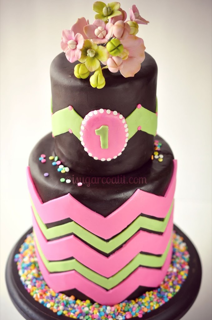 Pink and Green Chevron Chocolate Cake for First Year Blogiversary