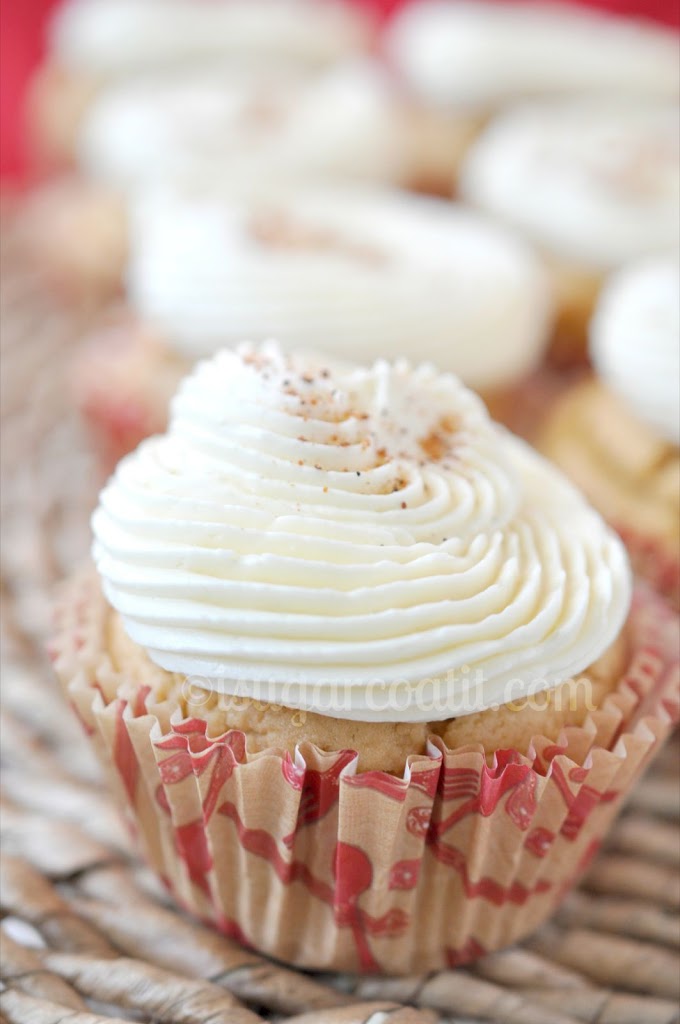 Chai Eggnog Latte Cupcakes with Spiked Swiss Meringue Buttercream