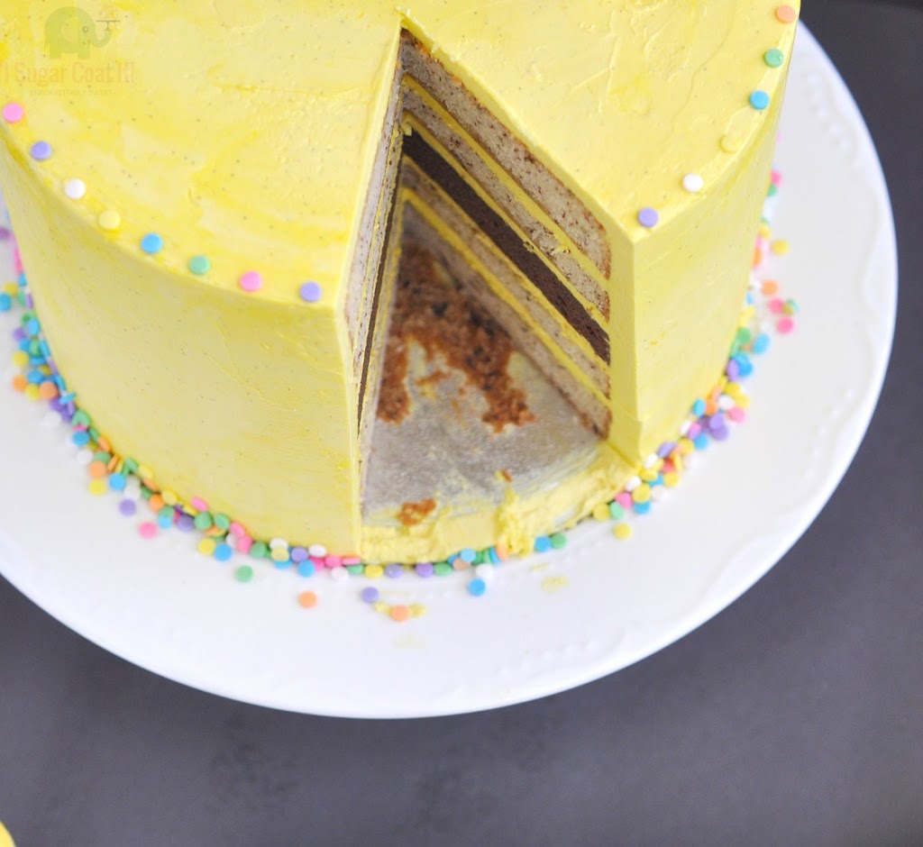 Mother's Day Banana Butterscotch Bombshell Cake with Banana-Flavoured Swiss Meringue Buttercream