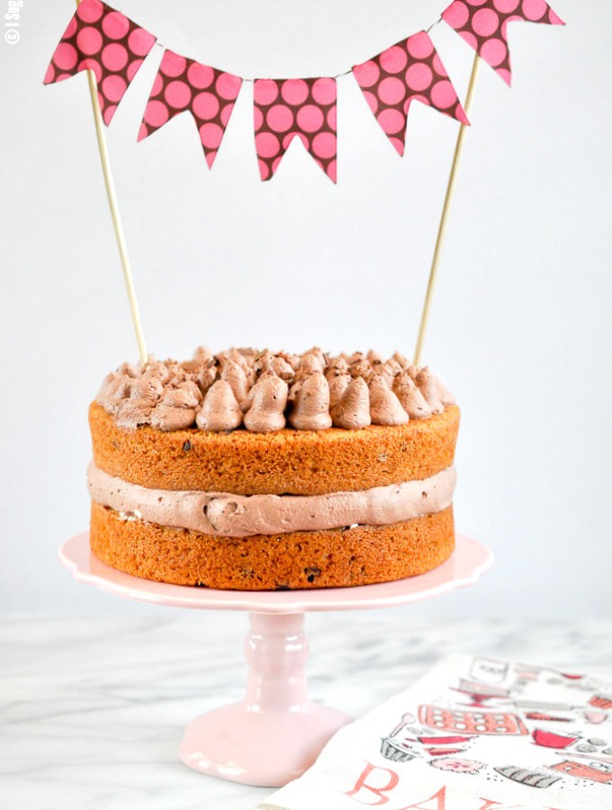 Mocha Latte Chip Cake with Chocolate Whipped Cream and DIY Topper