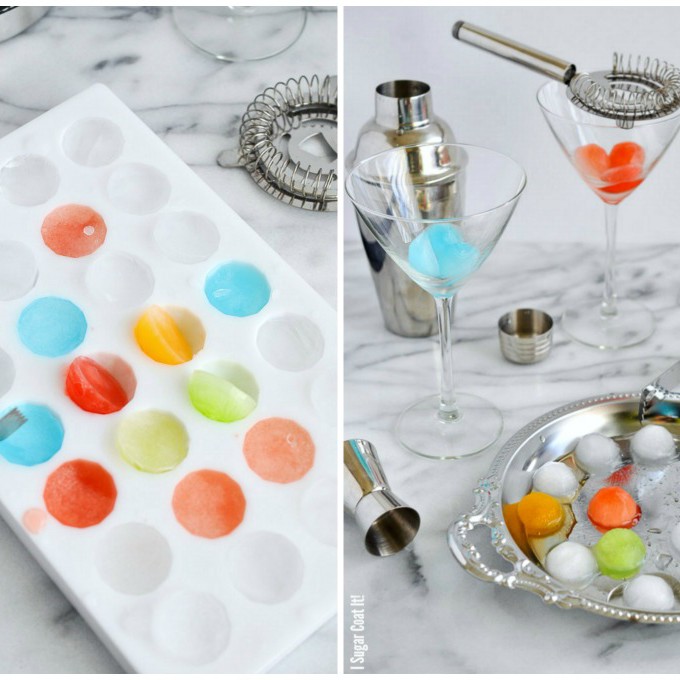 Vodka martinis served on dessert flavoured ice cubes.