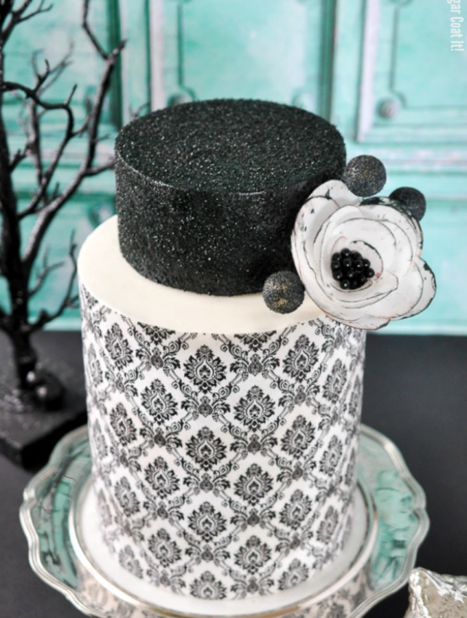 Damask Wafer Paper Cake Featured in Cake Central Fashion Edition Winter 2014