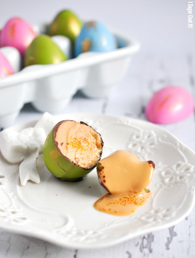 Dark Chocolate Easter Eggs filled with Biscoff and White Chocolate.