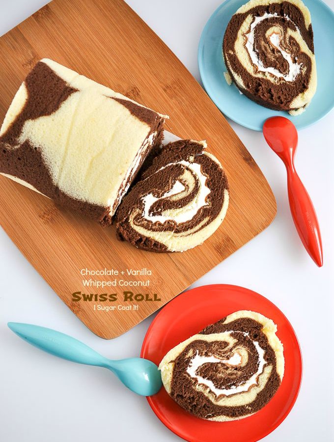 Chocolate Vanilla Swiss Roll with Whipped Coconut Cream
