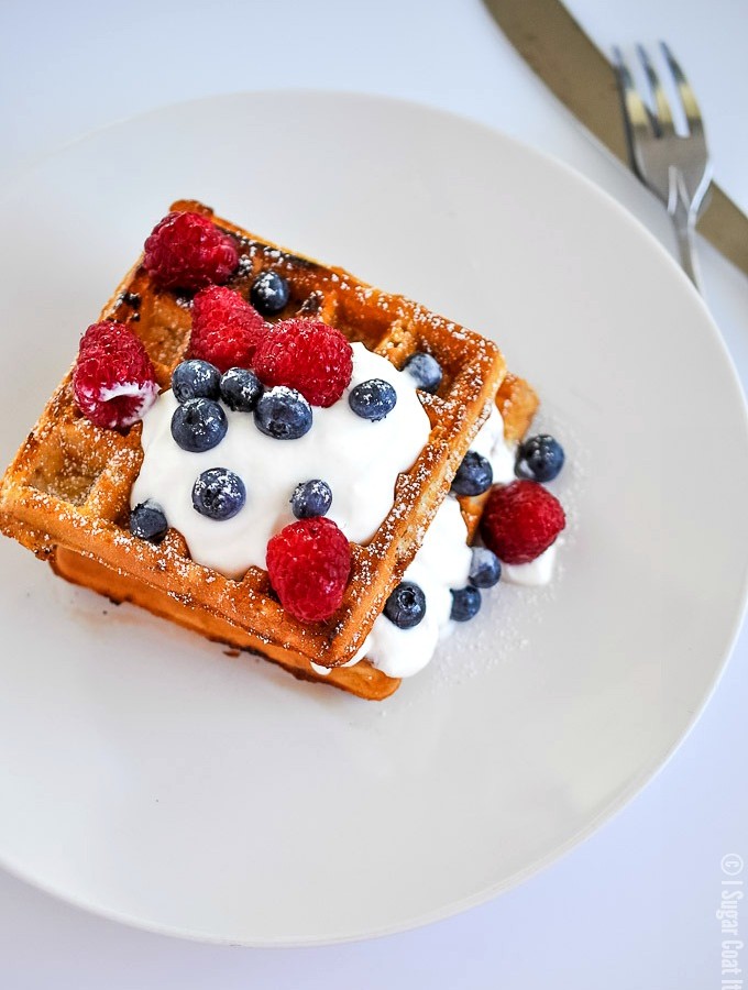 Fluffy Peanut Butter Banana Flour Waffles