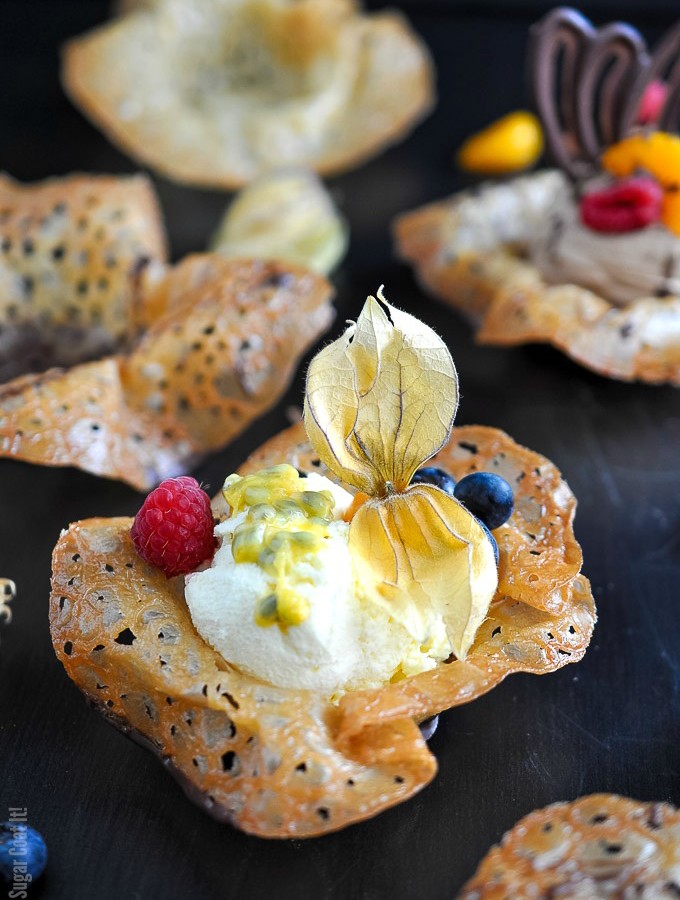 Easy Passion Fruit Mousse Brandy Snap Bowls