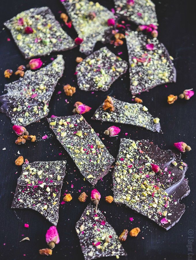 Pistachio Rose Dark Chocolate Bark