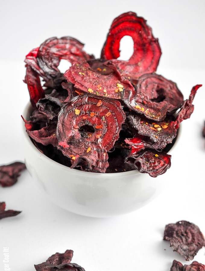 Made in the dehydrator, these Sriracha Beet Chips are a snacktastic blend of crisp, spicy, sweet and downright pretty.