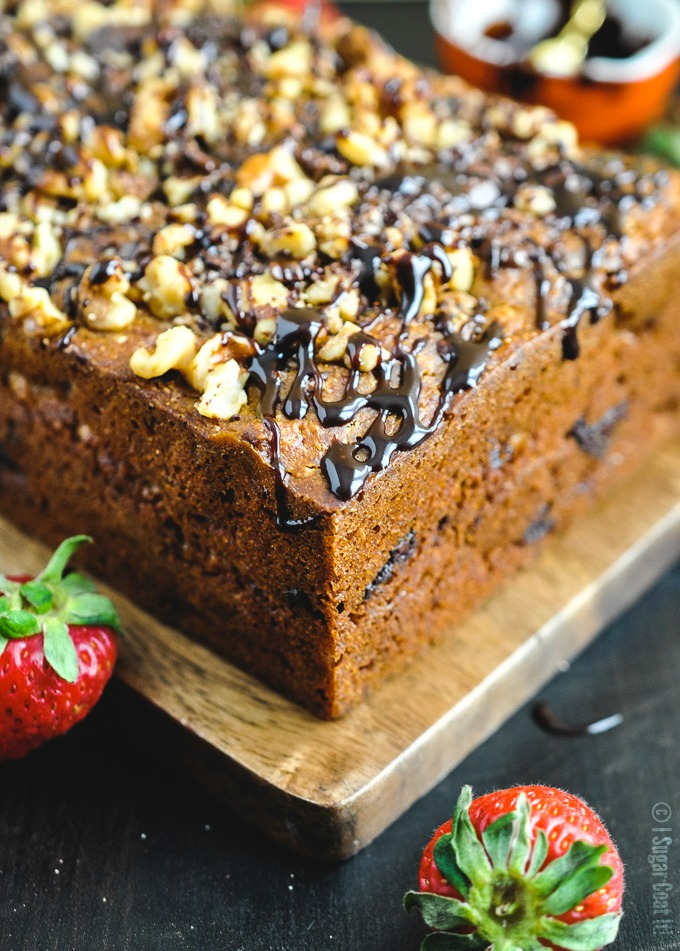 This fully loaded Walnut Chocolate Chunk Caramelized Banana Bread, with browned butter, dark chocolate and caramelized bananas, is next level decadence!