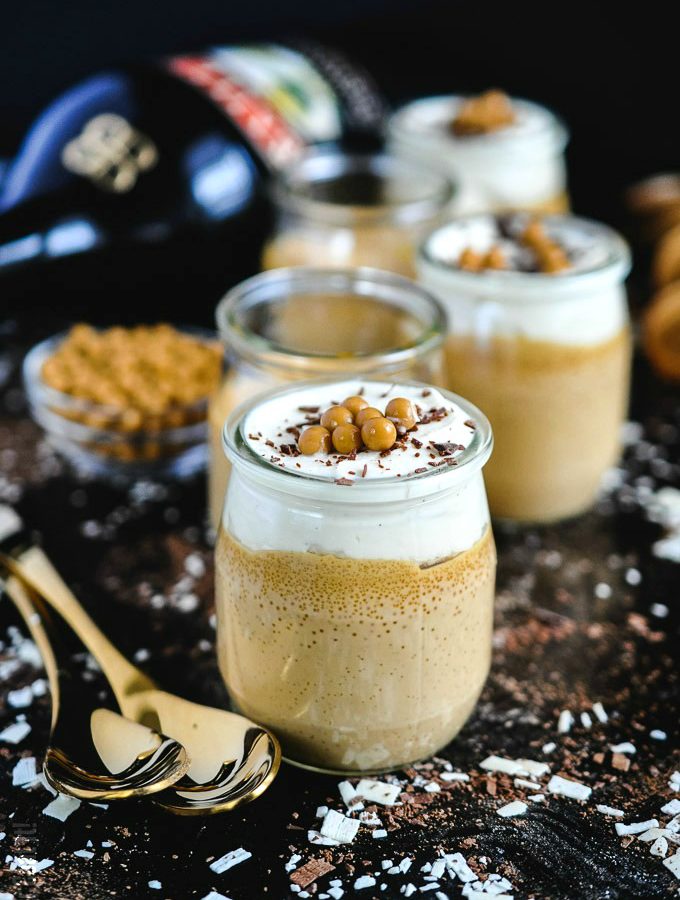 Baileys Caramelized Chocolate Pots de Creme. A smooth, rich, delectable custard with buttery, toasty Dulcey blond chocolate and creamy Baileys Irish Cream.