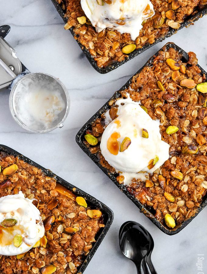 Celebrate stone fruit season with Pistachio Peach Kamut Crumble - a layer of juicy, fresh, maple soaked peaches topped with a super crunchy, nutty crumble! 