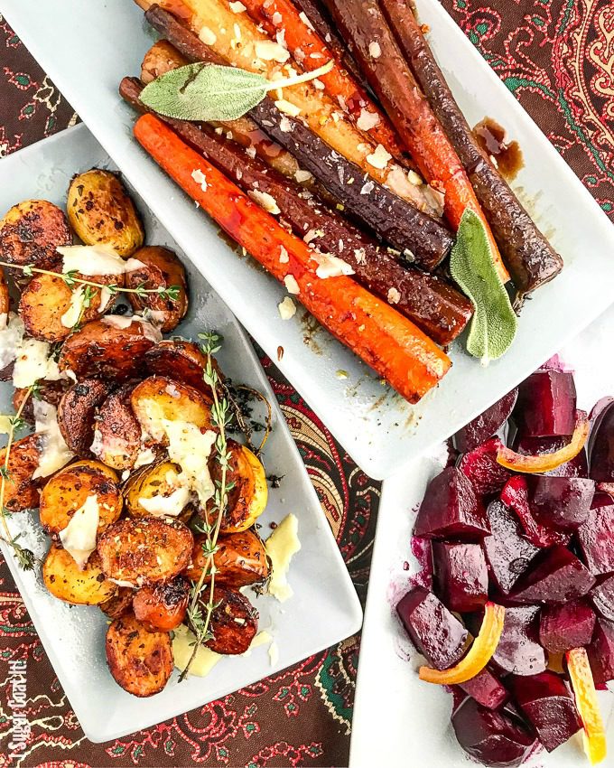 These 3 Simple Sous Vide Vegetable Side Dishes, featuring beets, carrots and potatoes, add a touch of fall flavour and colour to your Thanksgiving dinner table.