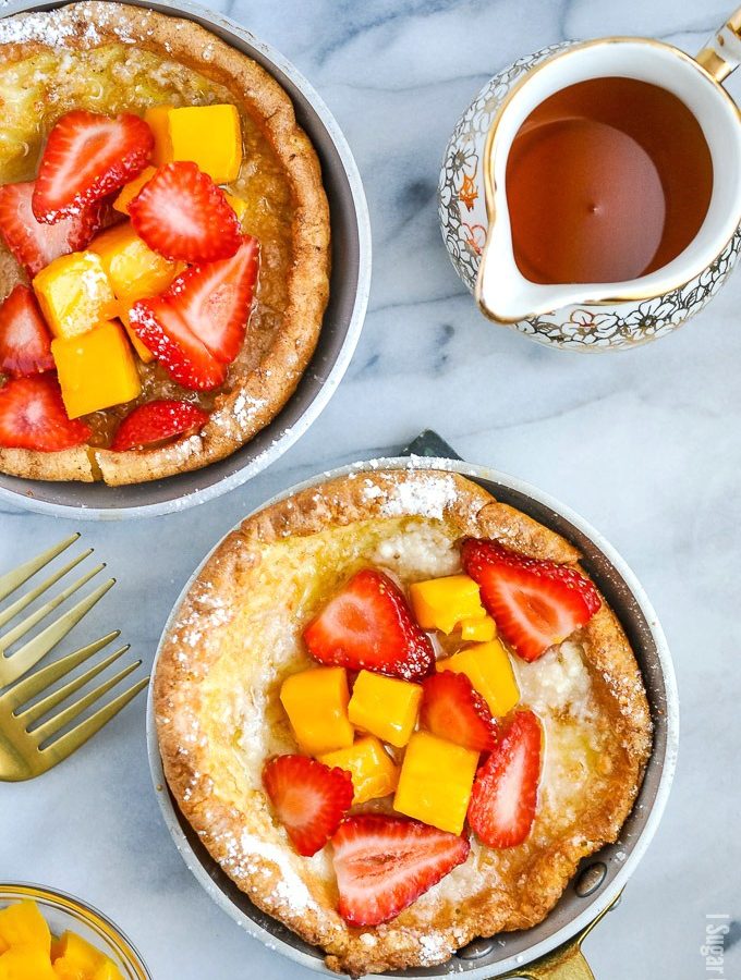 Served with sweet or savoury toppings, these Browned Butter Vanilla Dutch Baby Pancakes make a perfect addition to brunch or dessert.