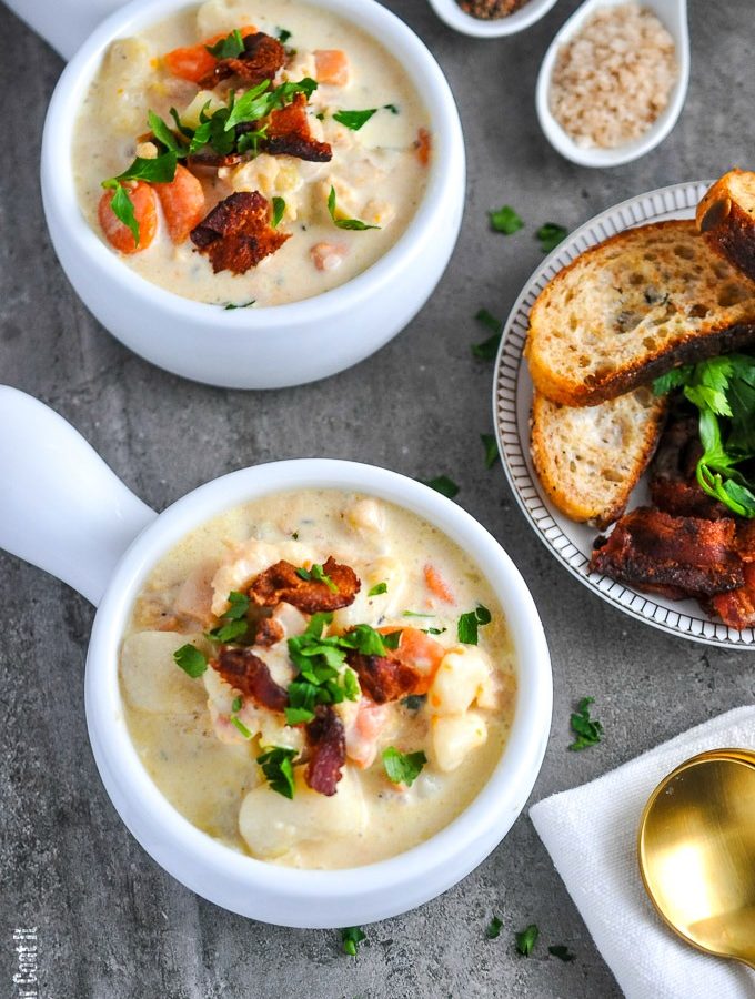 My Curried Arctic Surf #Clam #Chowder, with green #curry leaves, #leek and #coconut milk, delivers the perfect serving of flavourful #fall comfort.