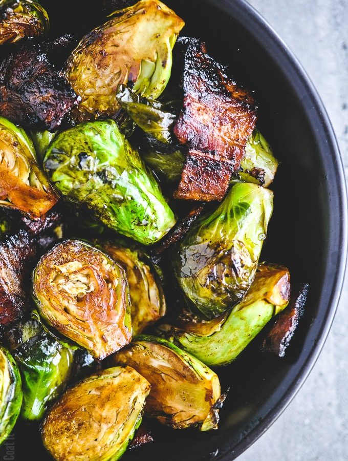 Sous Vide Maple Bacon Brussels Sprouts cooked to tender, crisp, flavourful perfection and enjoyed as a main or side dish.