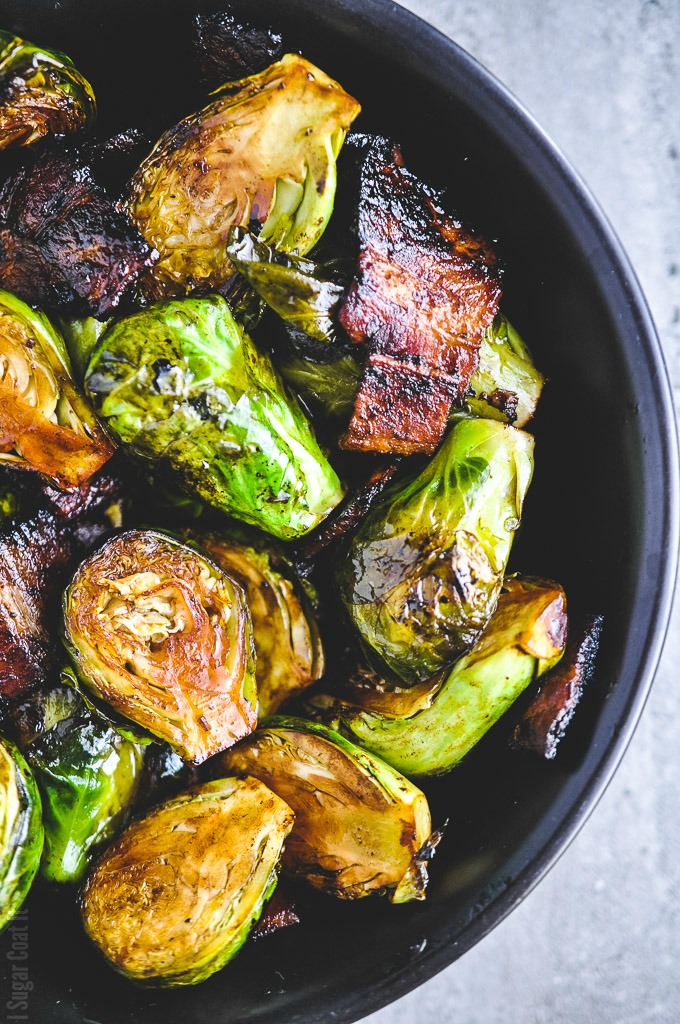 Sous Vide Maple Bacon Brussels Sprouts cooked to tender, crisp, flavourful perfection and enjoyed as a main or side dish.