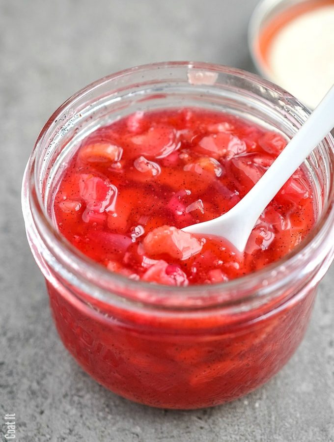 Sweet, tangy, silky Rhubarb Elderflower Jam made sous vide.